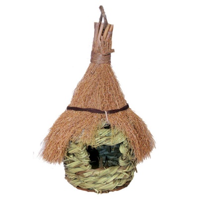 Домик плетёный для птиц с крышей из мелкой соломы, 240мм